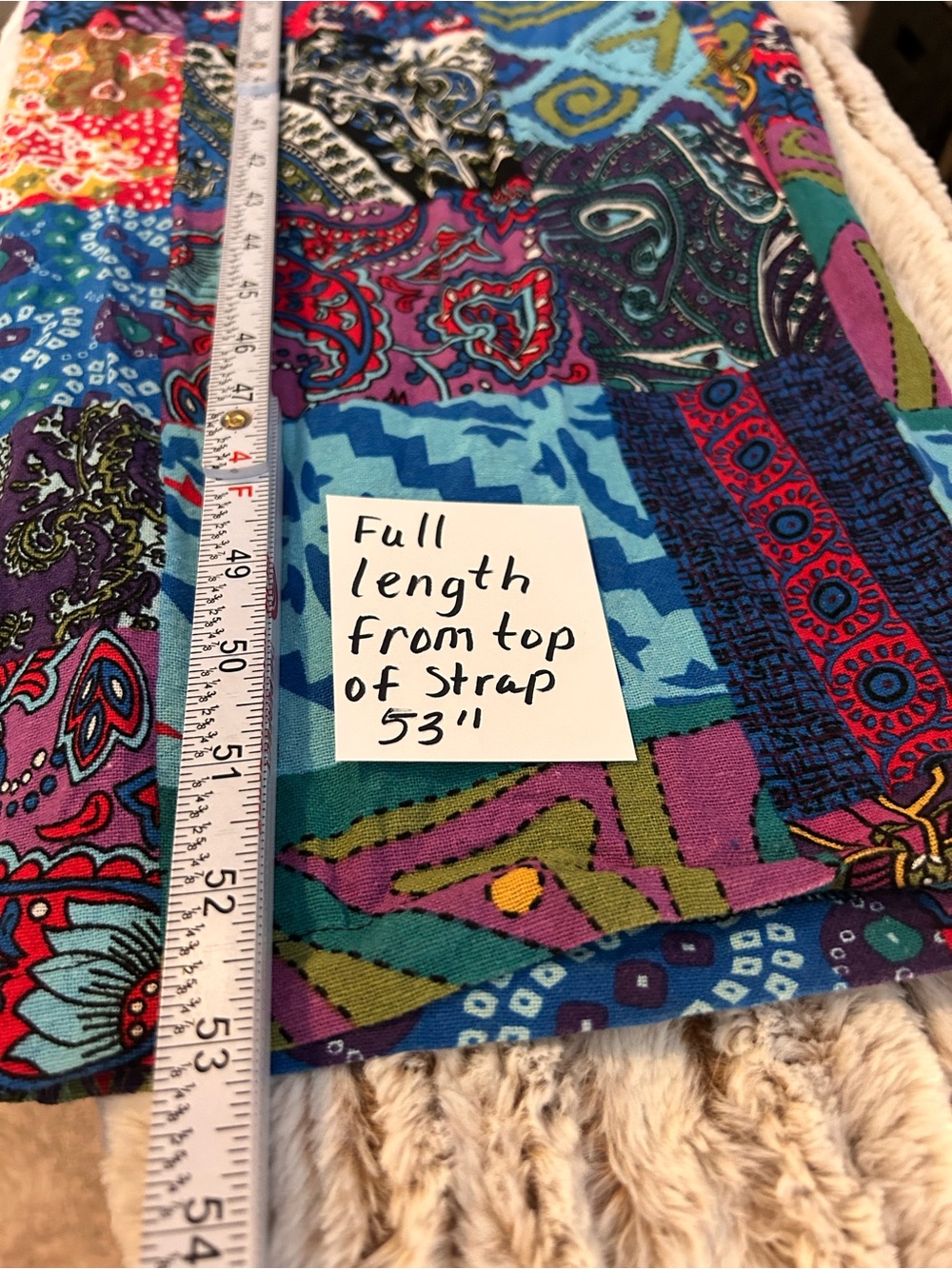Multicolor Patchwork Print Women's Overalls Cotton with Pockets Size Large - Picture 10 of 10